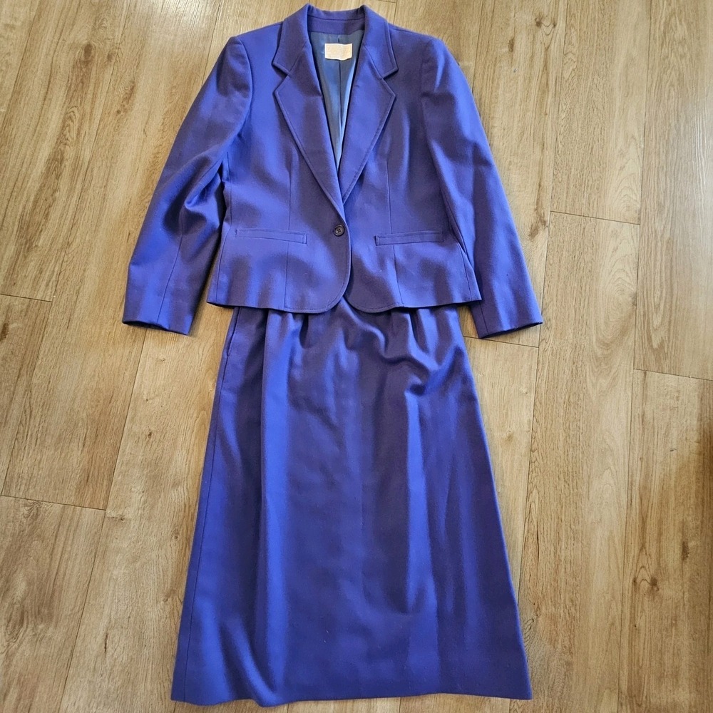 Vintage Pendleton Skirt Suit 100%‎ Virgin Wool Navy Purple Size 10